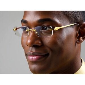 Rimless Rectangle Glasses Gold Frame Clear Lens Fashion Eyewear Men Trendy Small